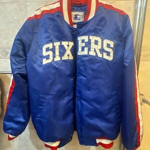 Blue Sixers Bomber Jacket with Red and White Accents Starter Satin